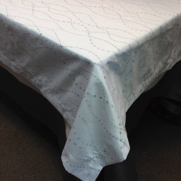 Tablecloth Embroidery "Raindrops" 25428 on White Satin