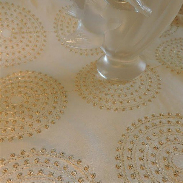 Tablecloth Embroidery "Circles with dots" 14600 on White Satin